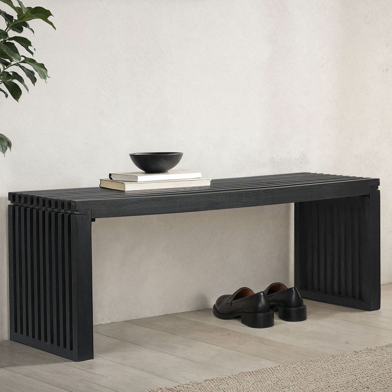Sitzbank 120cm Akazie Massivholz Schwarz modern Flur Schlafzimmer