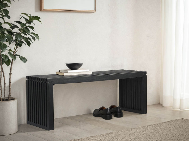Sitzbank 120cm Akazie Massivholz Schwarz modern Flur Schlafzimmer