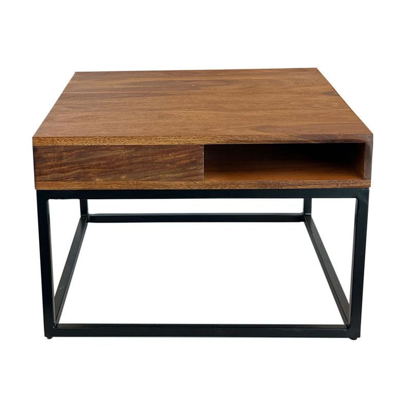 Couchtisch Sheesham Massivholz Metall 60x60x40cm mit Stauraum Modern