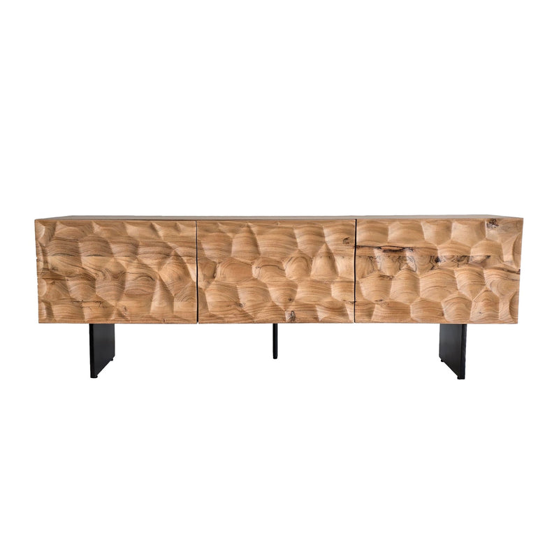 Lowboard Akazie Massiv 160cm TV-Kommode 3 Türen 3D-Optik Metallbeine