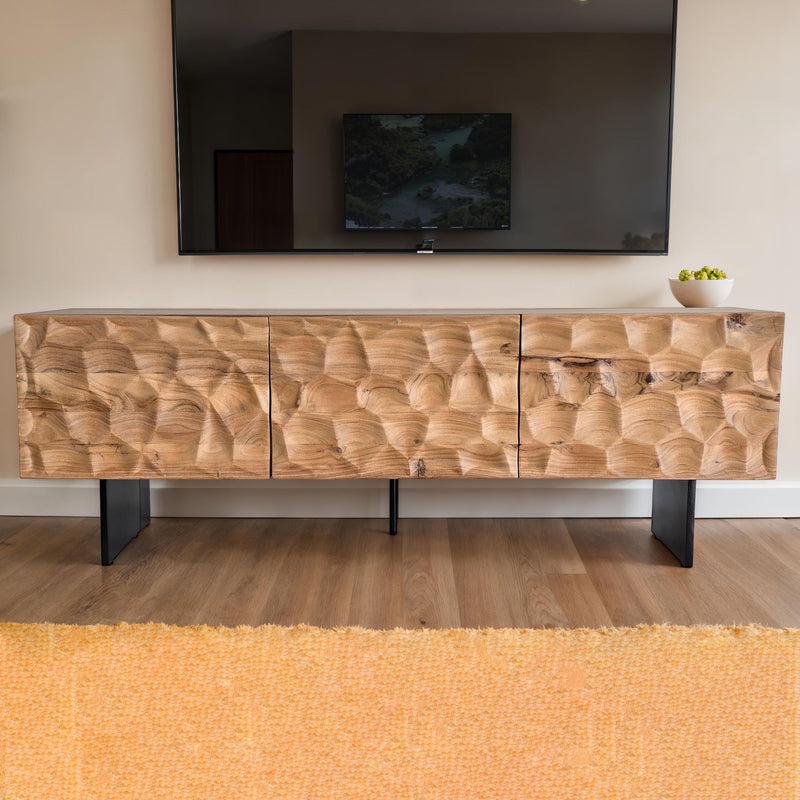 Lowboard Akazie Massiv 160cm TV-Kommode 3 Türen 3D-Optik Metallbeine