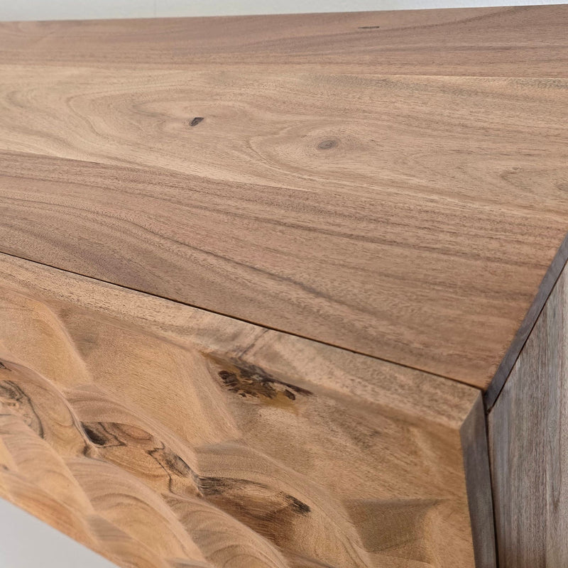 Lowboard Akazie Massiv 160cm TV-Kommode 3 Türen 3D-Optik Metallbeine