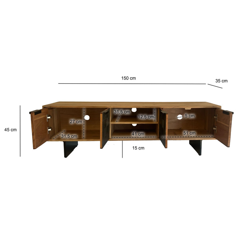 Lowboard Akazie Massiv 150cm Steinoptik Metallgestell Industrial Design