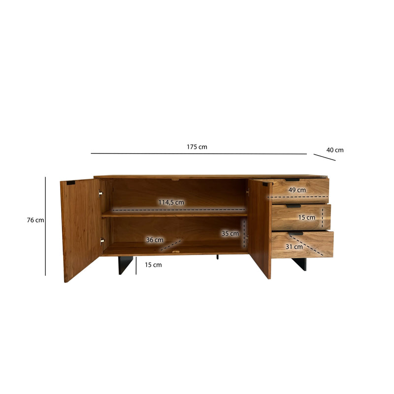 Sideboard Akazie Massivholz 175x76x40cm Steinoptik 2 Türen 3 Schubladen