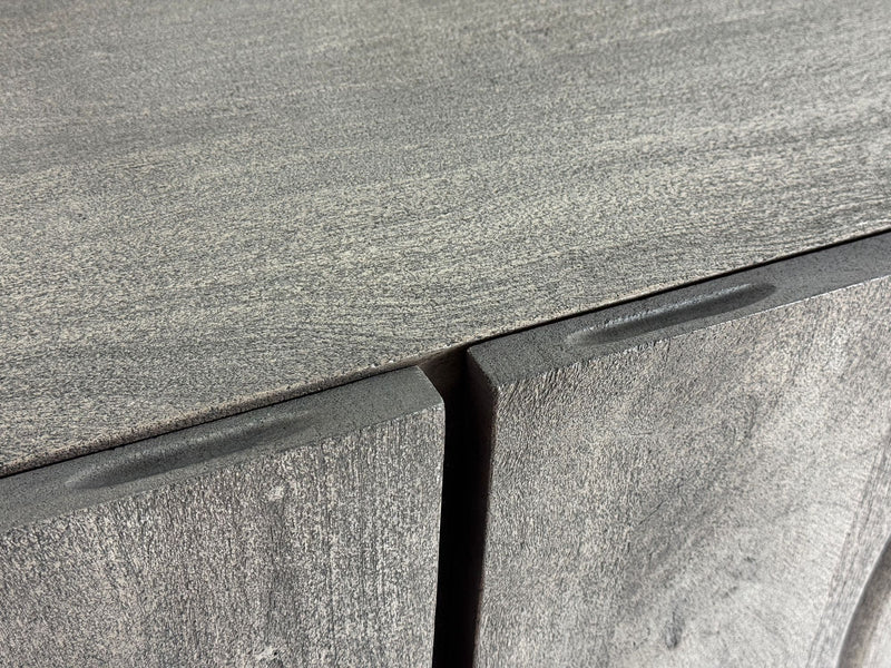 Lowboard Akazie Massiv 160cm TV-Kommode 3 Türen Grau Metallbeine