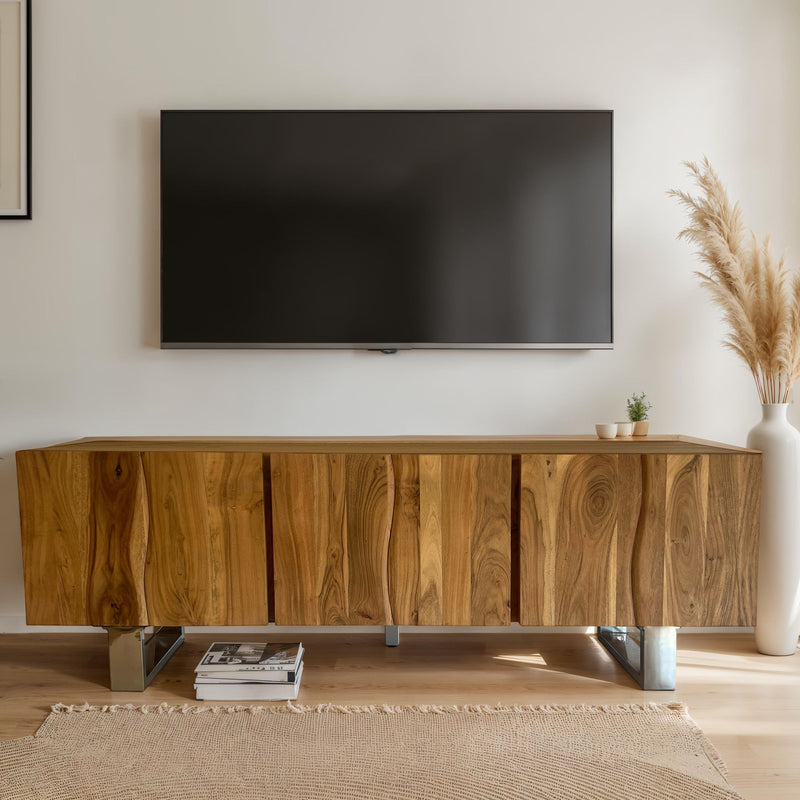 Lowboard Akazie Massiv 160cm TV-Kommode 3 Türen Metallbeine Modern