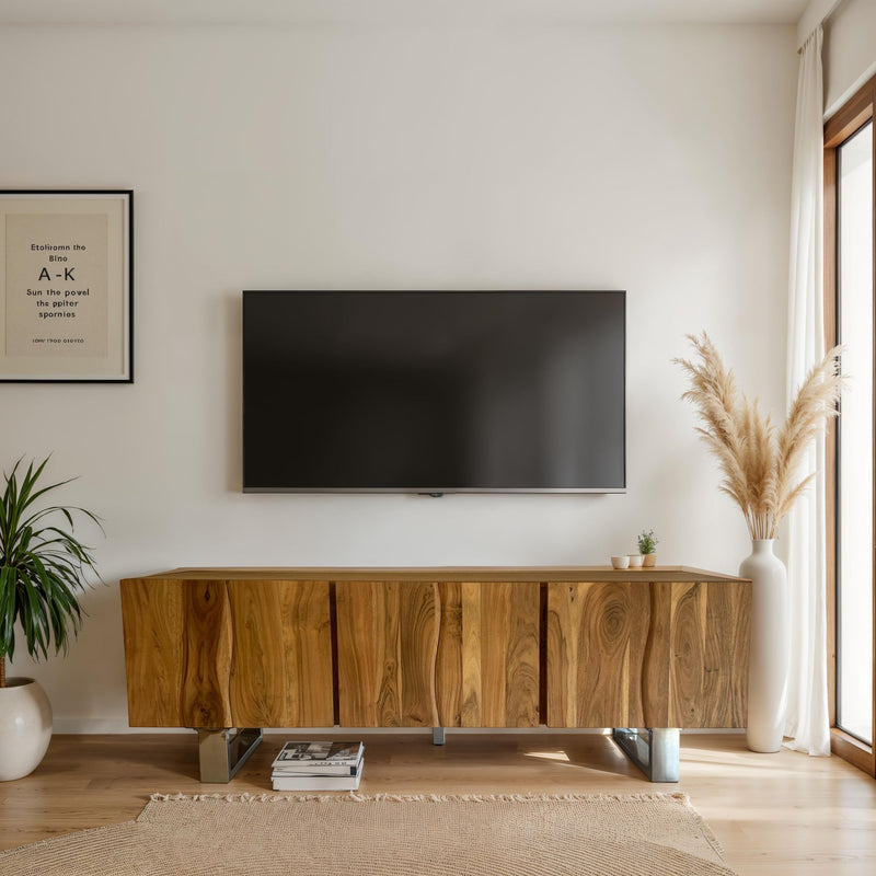 Lowboard Akazie Massiv 160cm TV-Kommode 3 Türen Metallbeine Modern
