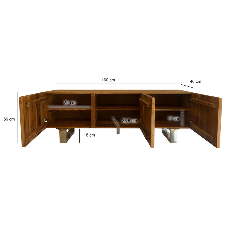 Lowboard Akazie Massiv 160cm TV-Kommode 3 Türen Metallbeine Modern