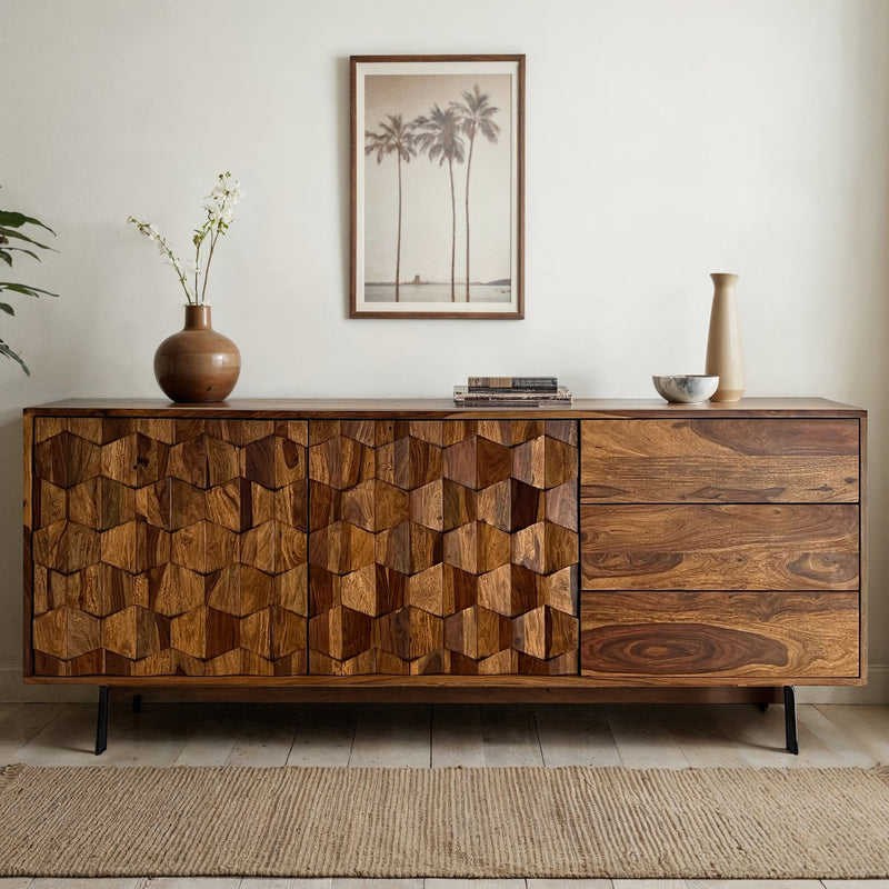 Sideboard Sheesham Massivholz 175cm Loft Design Metallgestell Stauraum