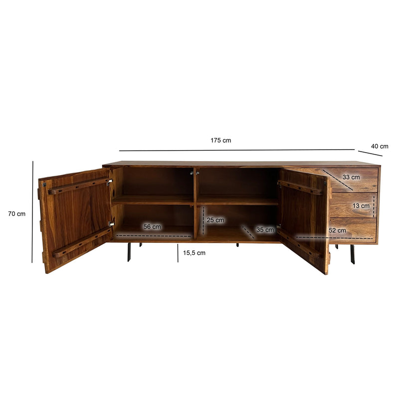 Sideboard Sheesham Massivholz 175cm Loft Design Metallgestell Stauraum