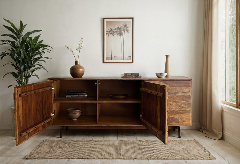 Sideboard Sheesham Massivholz 175cm Loft Design Metallgestell Stauraum