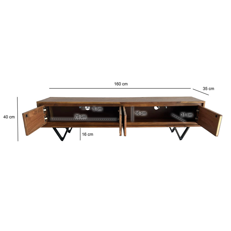 Lowboard Sheesham 160cm TV Board Steinoptik Metallgestell Industrial