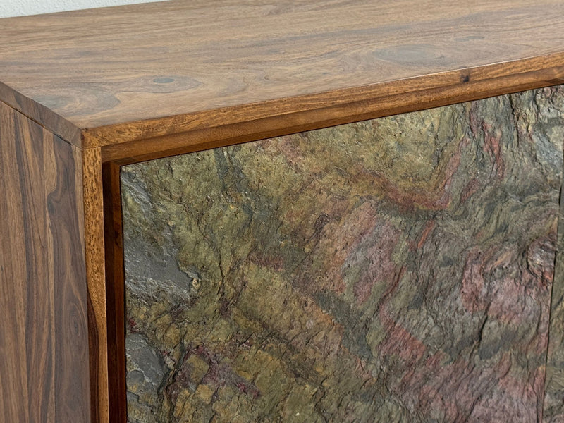 Sideboard Sheesham Massivholz 150x40x55cm 2 Türen 3 Schubladen 3D Steinoptik