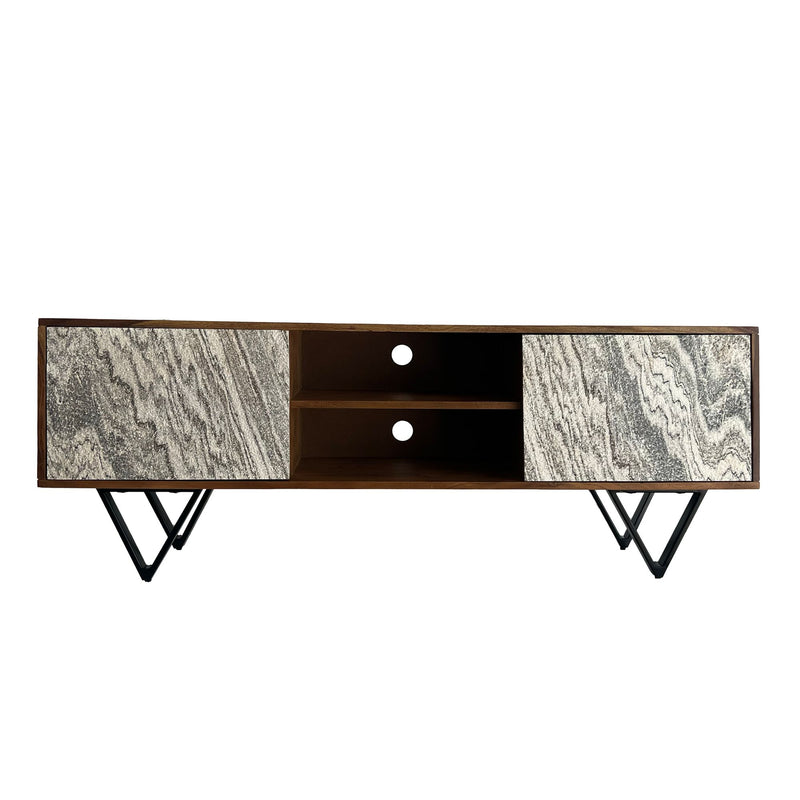 Lowboard Sheesham Massivholz 150cm TV-Kommode Steinoptik Weiß Modern