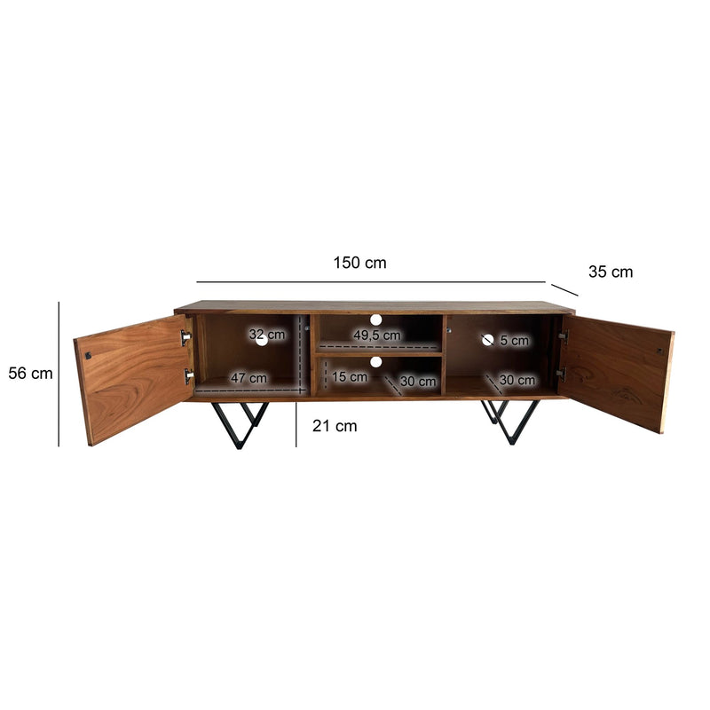 Lowboard Sheesham Massivholz 150cm TV-Kommode Steinoptik Weiß Modern