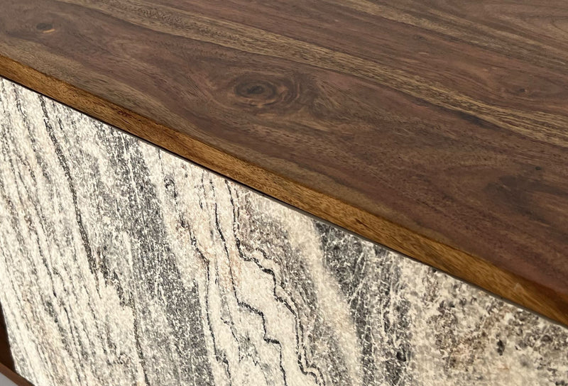 Lowboard Sheesham Massivholz 150cm TV-Kommode Steinoptik Weiß Modern