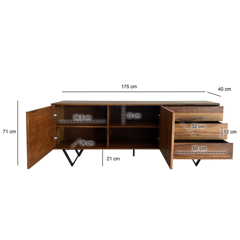 Sideboard Sheesham Massivholz 175x71x40cm Steinoptik Weiß Modern