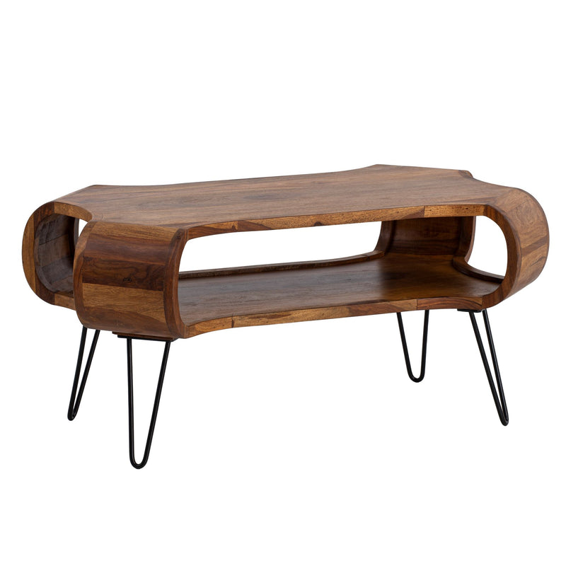 Couchtisch Sheesham Massivholz Metall 100x60x47cm Rechteckig Stauraum