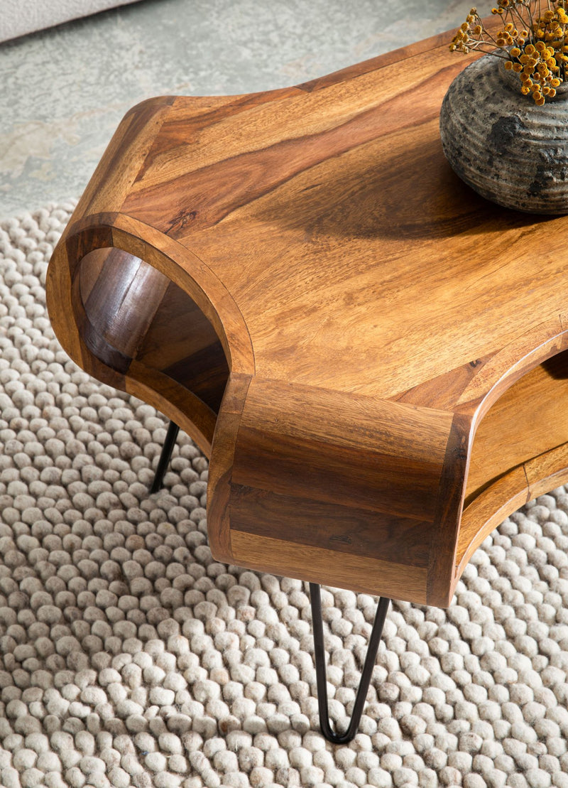 Couchtisch Sheesham Massivholz Metall 100x60x47cm Rechteckig Stauraum