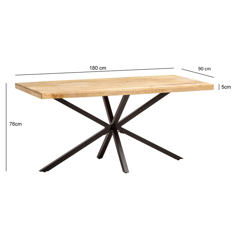 Esszimmertisch 180x90 Mango Massivholz Metall Industrial Sterngestell