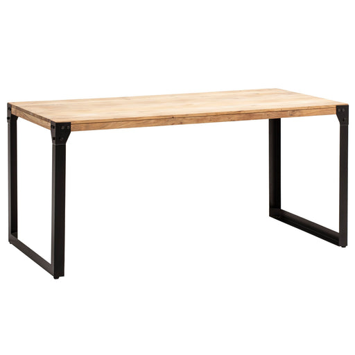 Esszimmertisch 180x90 Akazie Massivholz mit schwarzem Metallgestell im Industrial Stil, Gesamtansicht.