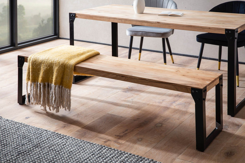 Esszimmerbank 180x40x45cm Akazie Massivholz Metall Industrial Modern