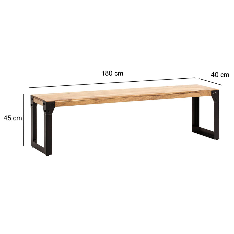 Esszimmerbank 180x40x45cm Akazie Massivholz Metall Industrial Modern