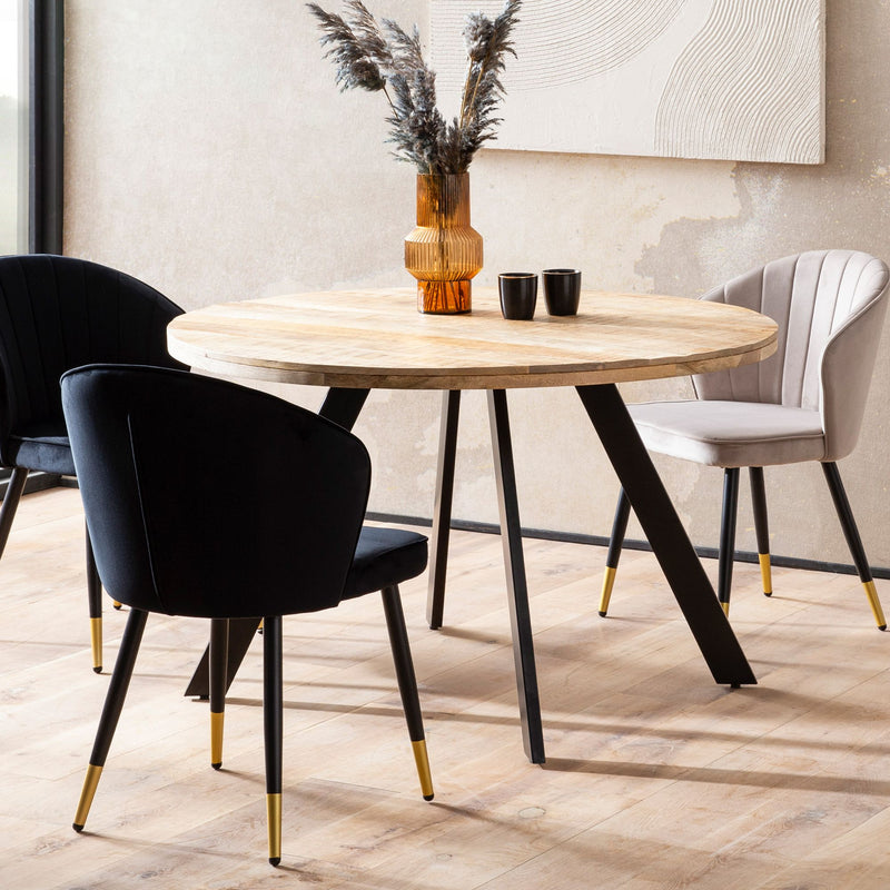 Esstisch Mango Massivholz 120x120cm Rund Metallbeine Modern
