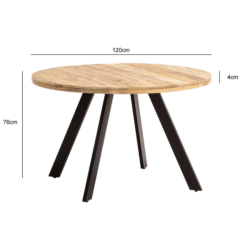 Esstisch Mango Massivholz 120x120cm Rund Metallbeine Modern