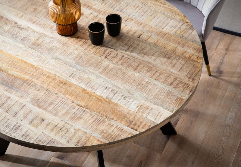 Esstisch Mango Massivholz 120x120cm Rund Metallbeine Modern