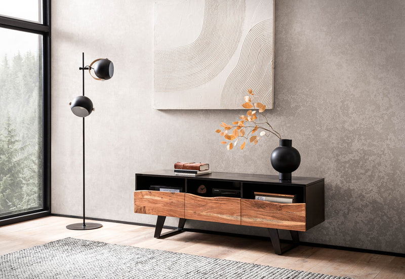 Lowboard Akazie Massiv 140x50x40cm Baumkante TV-Schrank Schwarz Modern