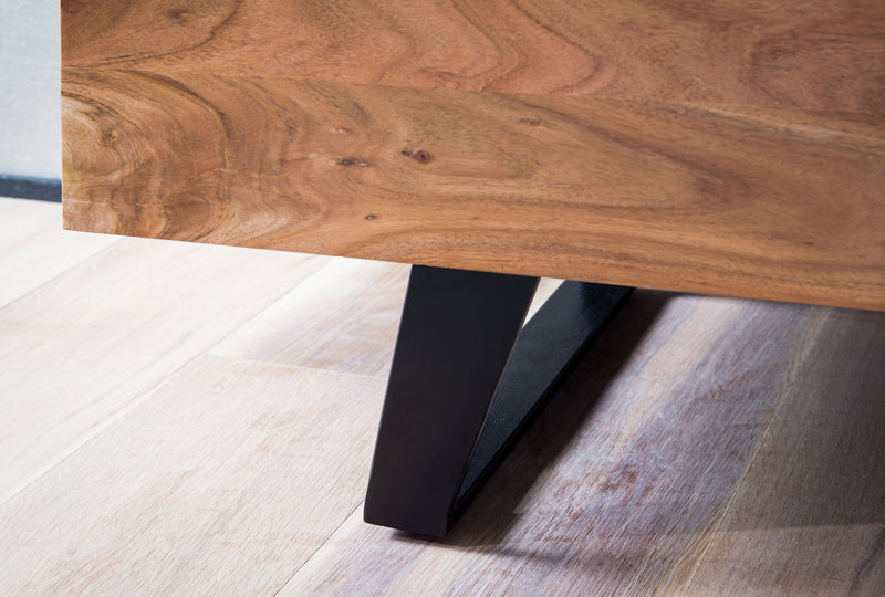 Lowboard Akazie Massiv 140x50x40cm Baumkante TV-Schrank Schwarz Modern