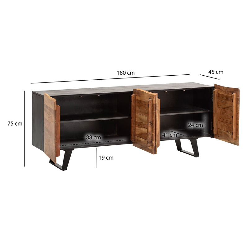 Sideboard Akazie Massiv 180x75x45cm Baumkante Schwarz Metallbeine Modern