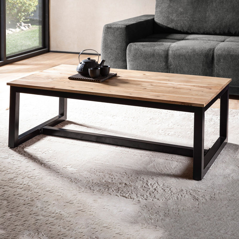 Couchtisch 110x60x40cm Akazie Massivholz Industrial Metall Braun