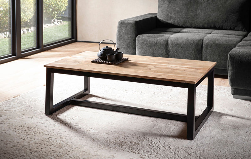Couchtisch 110x60x40cm Akazie Massivholz Industrial Metall Braun