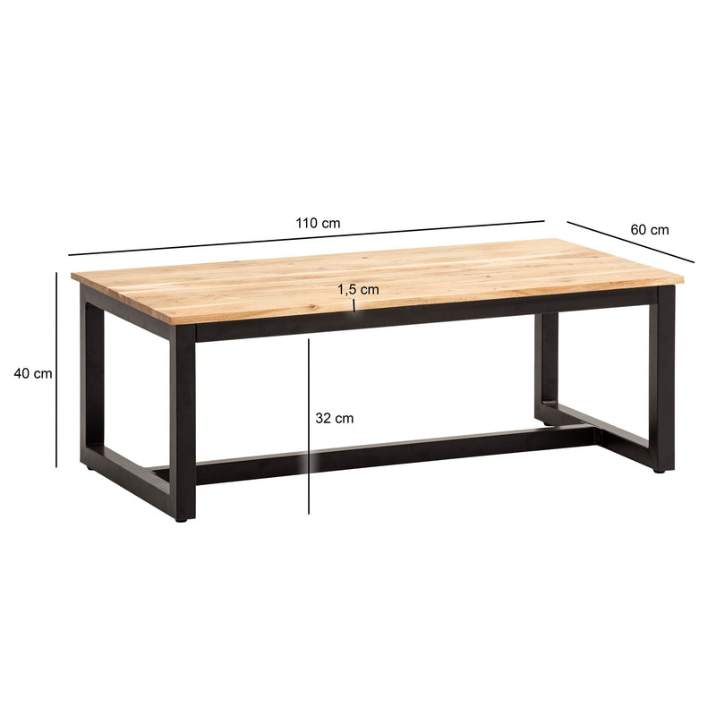 Couchtisch 110x60x40cm Akazie Massivholz Industrial Metall Braun