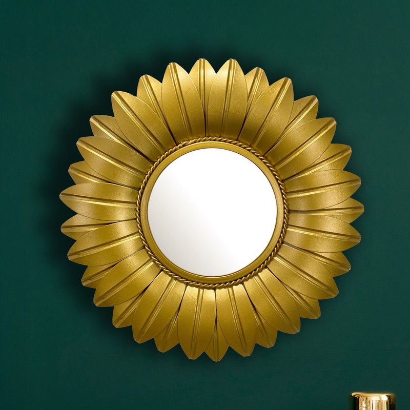 Wandspiegel Sonnenblume 60cm Metall Gold Rund Modern Flurspiegel