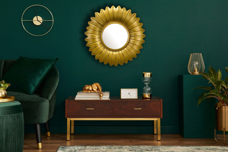 Wandspiegel Sonnenblume 60cm Metall Gold Rund Modern Flurspiegel