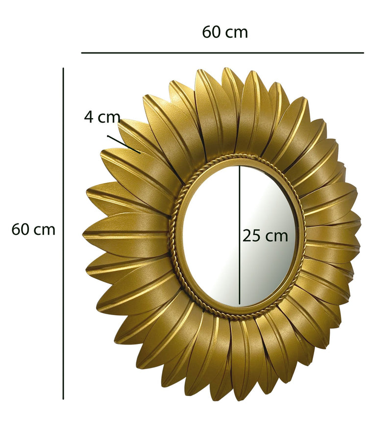 Wandspiegel Sonnenblume 60cm Metall Gold Rund Modern Flurspiegel