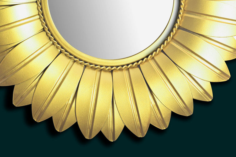Wandspiegel Sonnenblume 60cm Metall Gold Rund Modern Flurspiegel