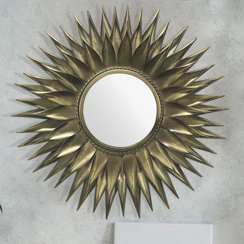 Wandspiegel Sonne 74cm Rund Messing Antik Metall Design Modern