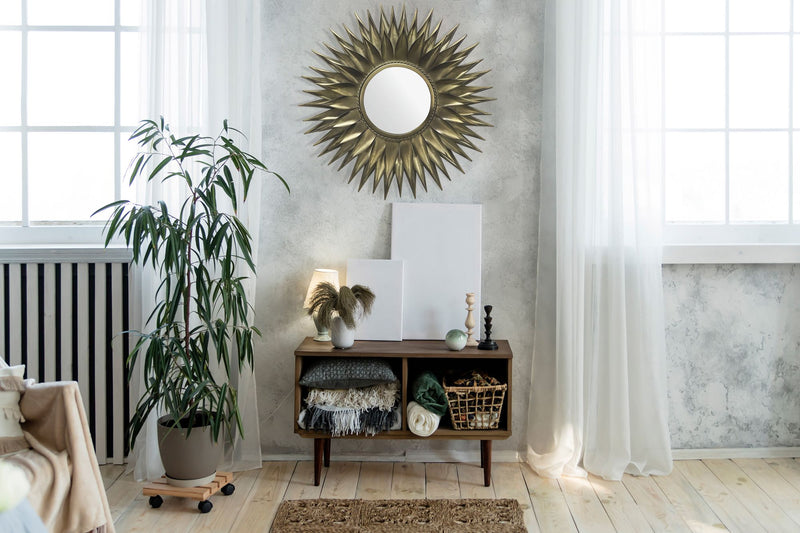 Wandspiegel Sonne 74cm Rund Messing Antik Metall Design Modern