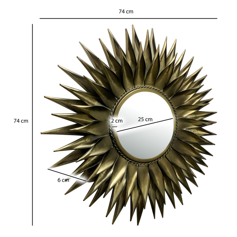 Wandspiegel Sonne 74cm Rund Messing Antik Metall Design Modern