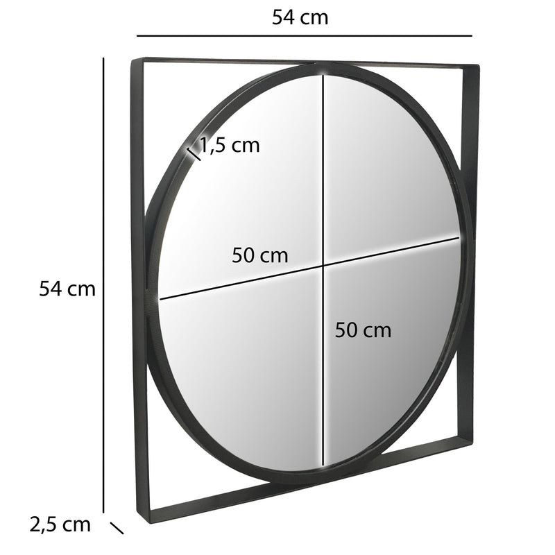 Wandspiegel 54x54cm Rund Metall Schwarz Modern Flurspiegel