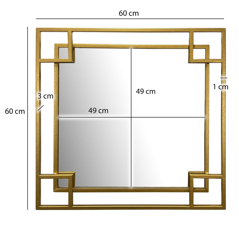 Wandspiegel 60x60cm Metall Gold Quadratisch Modern Flurspiegel