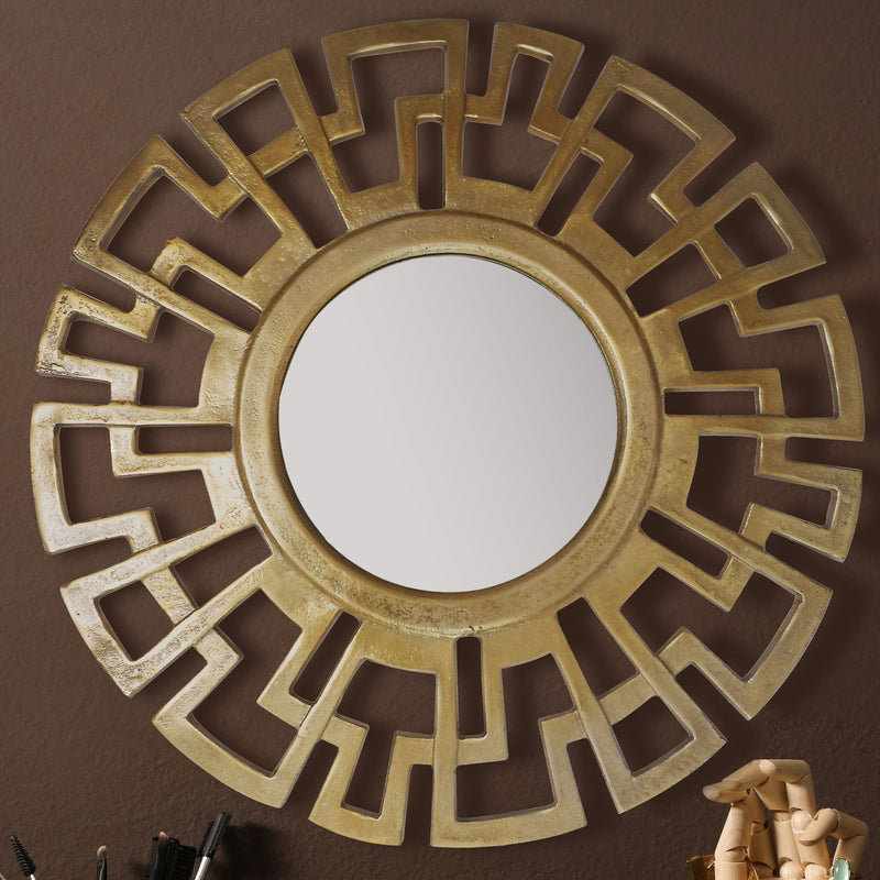 Wandspiegel Art déco 60cm Rund Gold Aluminium Rahmen Modern