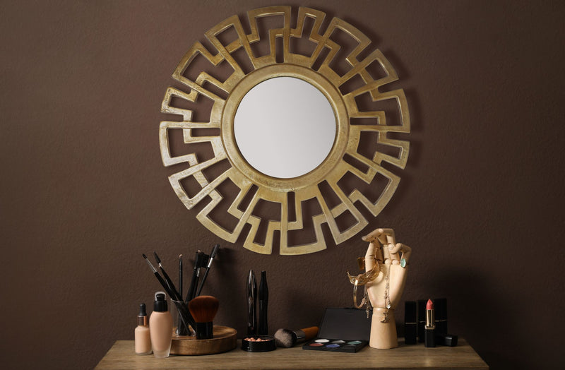 Wandspiegel Art déco 60cm Rund Gold Aluminium Rahmen Modern