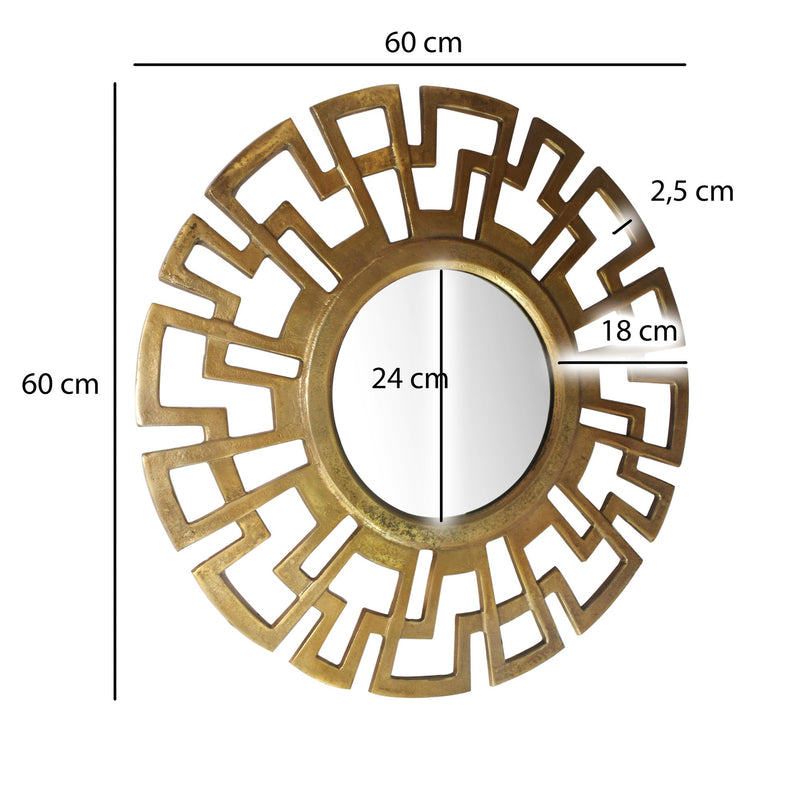 Wandspiegel Art déco 60cm Rund Gold Aluminium Rahmen Modern