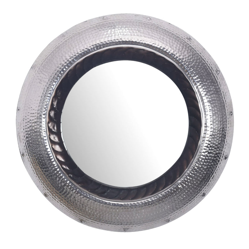 Wandspiegel 74cm Rund Aluminium Silber Hammerschlag Modern Flur