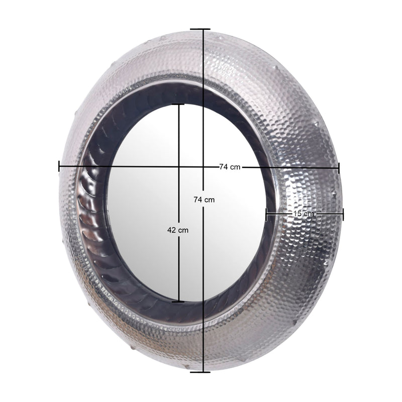Wandspiegel 74cm Rund Aluminium Silber Hammerschlag Modern Flur